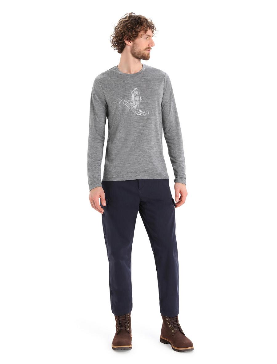 Gritstone Heather Men's Icebreaker Merino Tech Lite II T-Shirt Skiing Yeti Long Sleeve | USA 1227AHKP